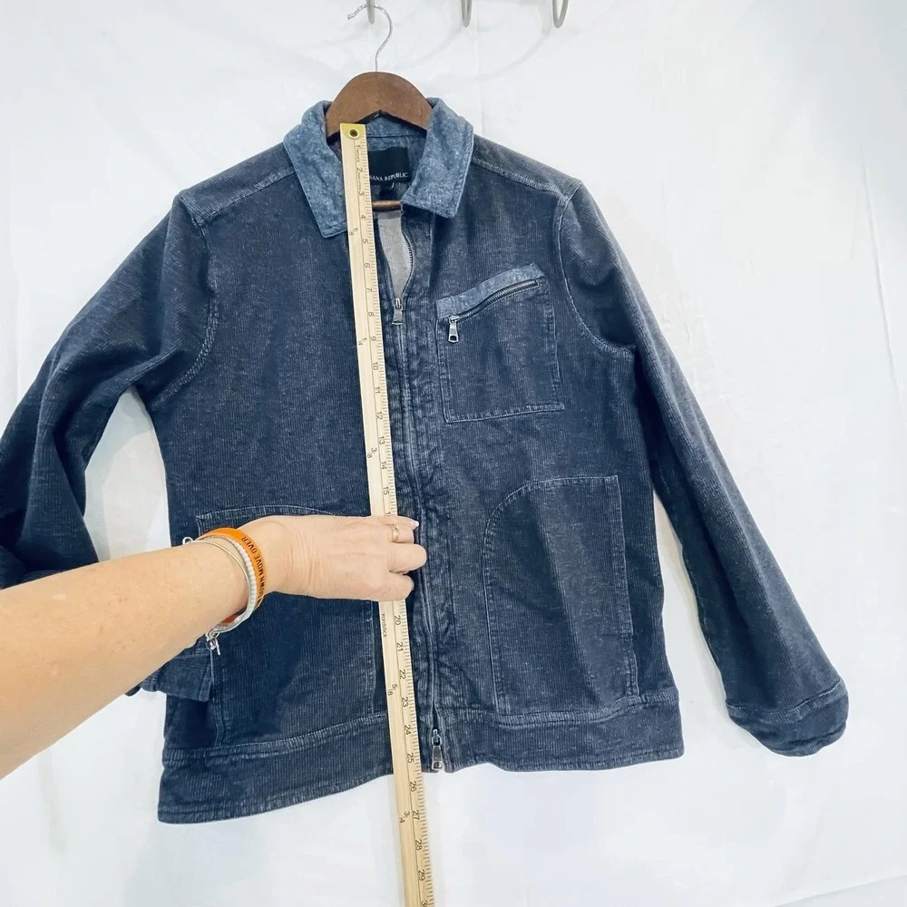 Banana Republic Jacket Mens Large Blue Knit‎ Bomber Full Zip Chest Pocket Casual